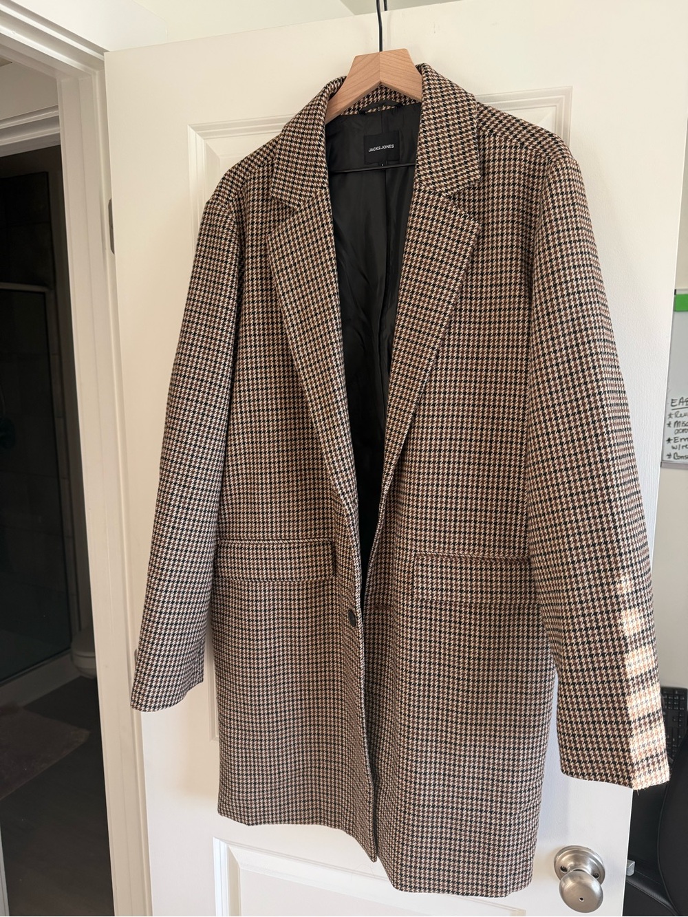 Jack & Jones Houndstooth Trench Coat - Brown & Black